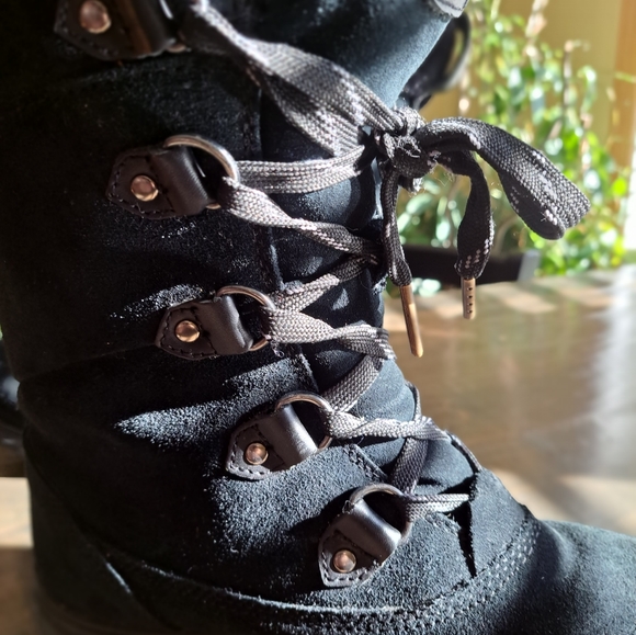 Womens Denver Hayes Black Suede Winter Boots Mid Calf Lace Up Style Size 9 - Picture 4 of 6